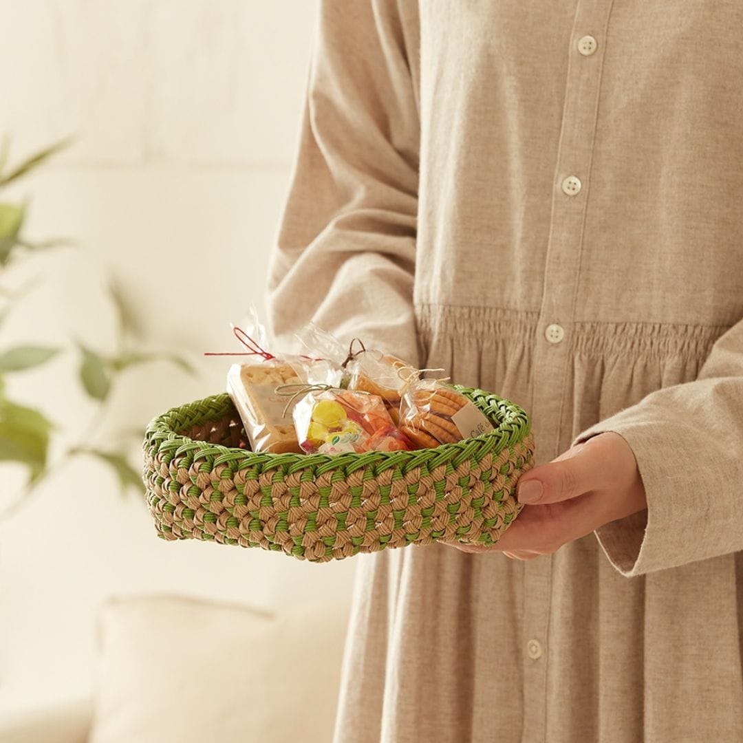 クラフトテープかごバッグ・花結び編みカゴ