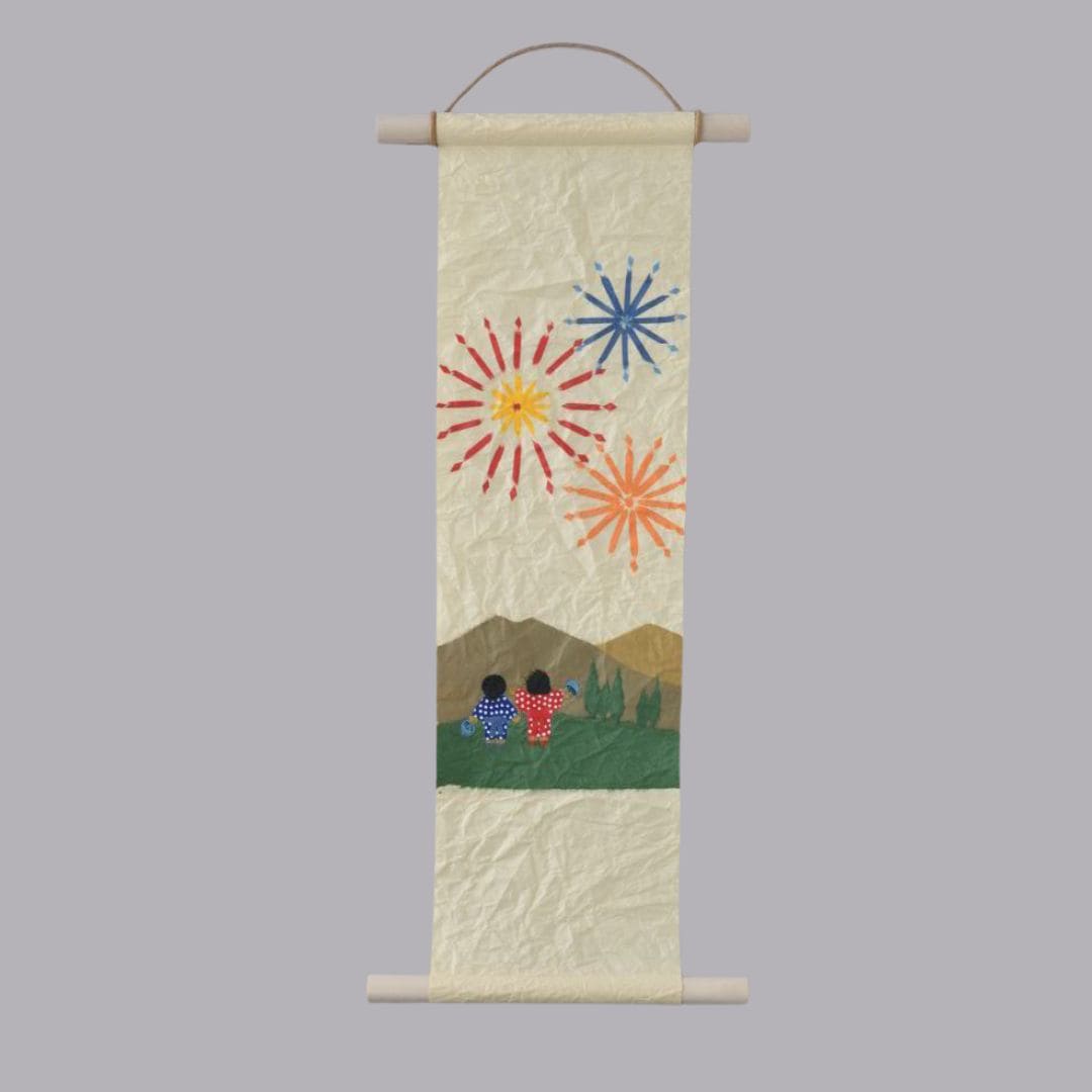 ちぎり絵タペストリー　花火