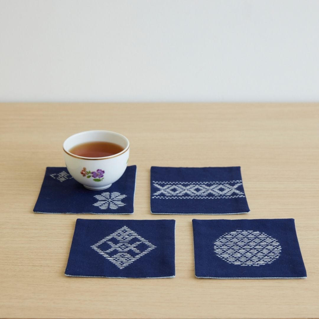こぎん刺し子キット　もどこづくし藍色のコースター(4枚組)