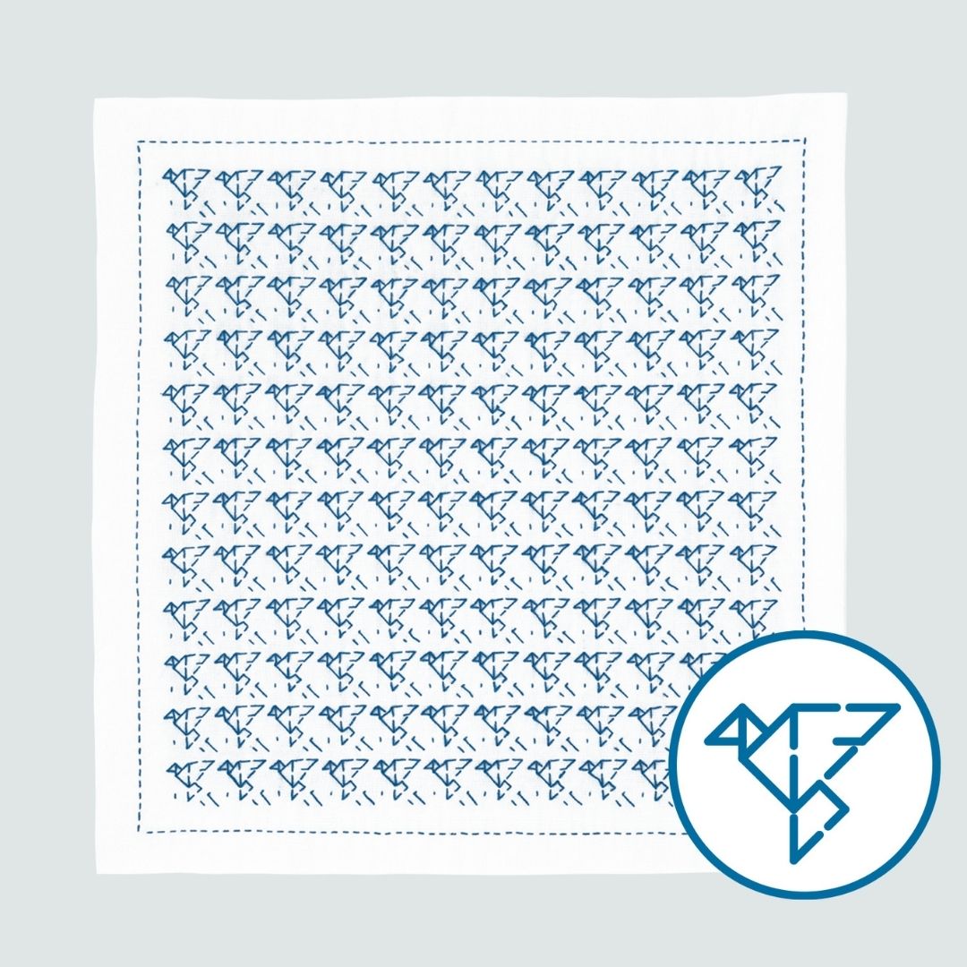 一目刺しの花ふきん 折り紙（小鳥）