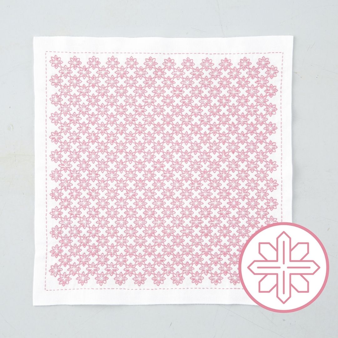 一目刺しの花ふきん 折り紙（鉄線）