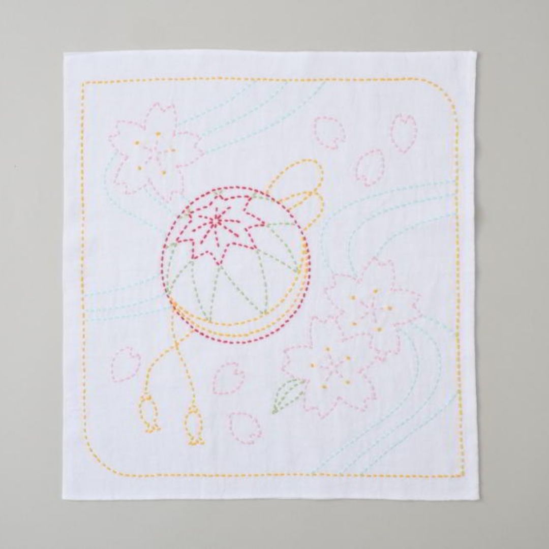 刺し子四季の花ふきん 春霞の牡丹