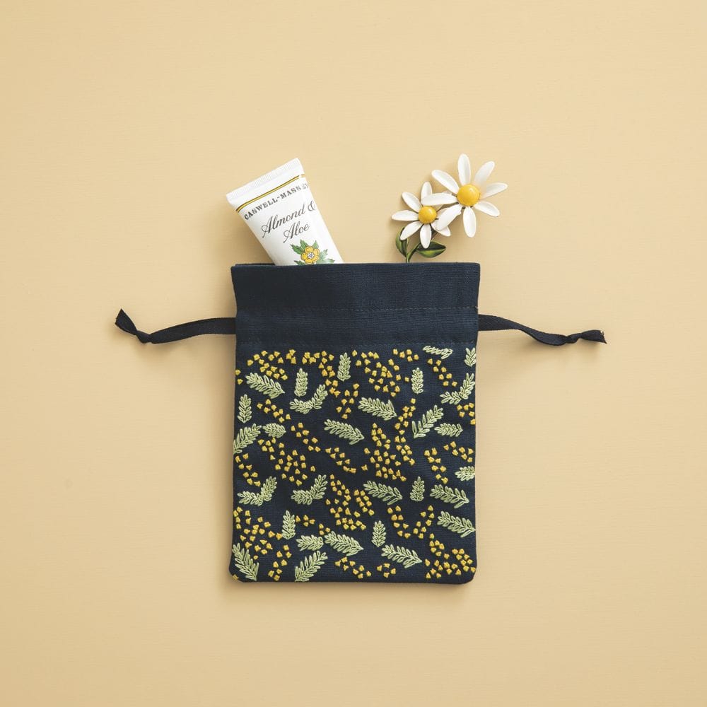 星あかりの刺繍手帖巾着袋「ミモザ」