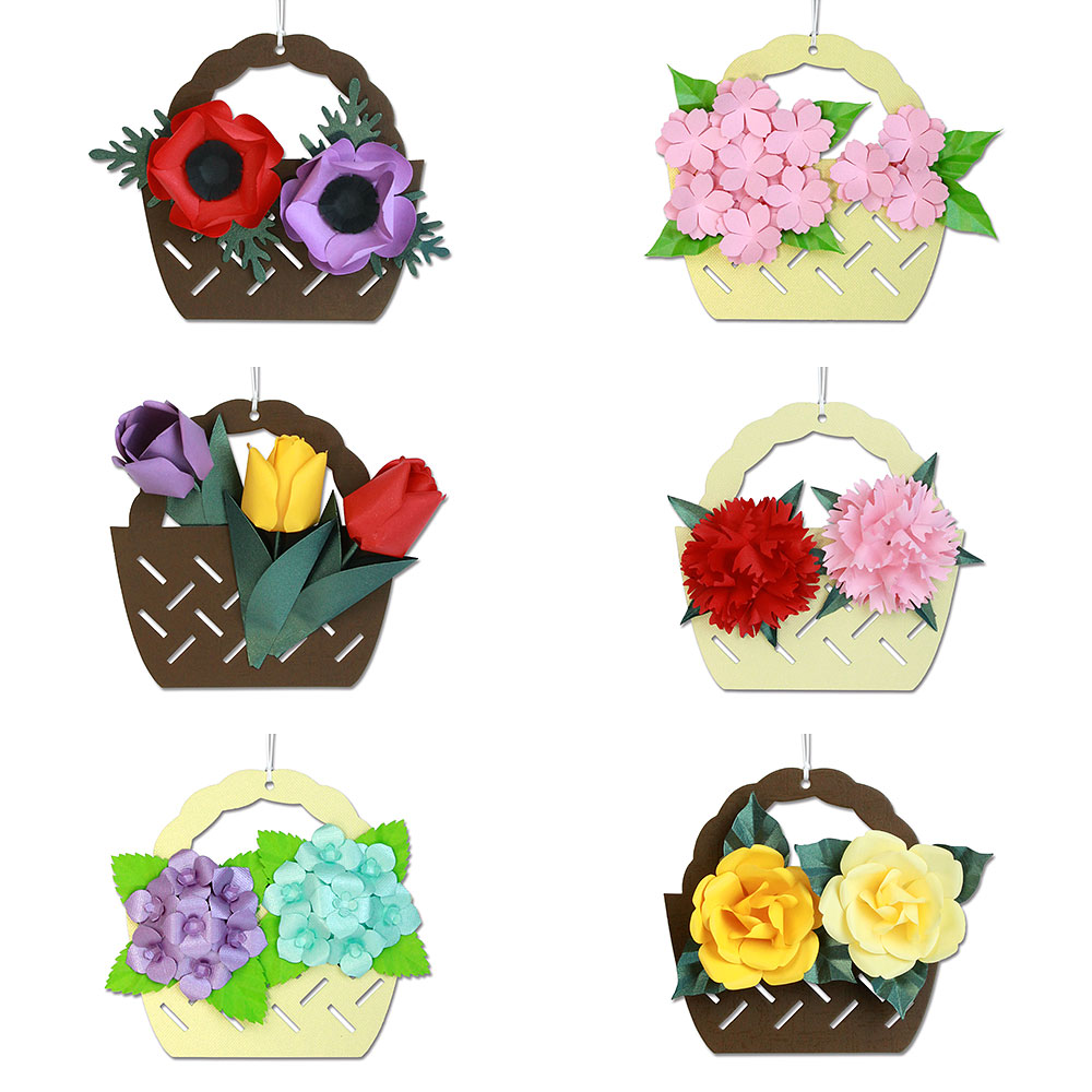 【毎月お届け】ハサミを使わない立体切り絵花かご飾り 手づくりキット（Aコース）