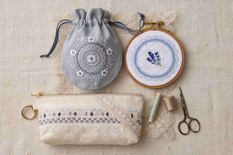 レースみたいな刺繍で彩る布こもの
